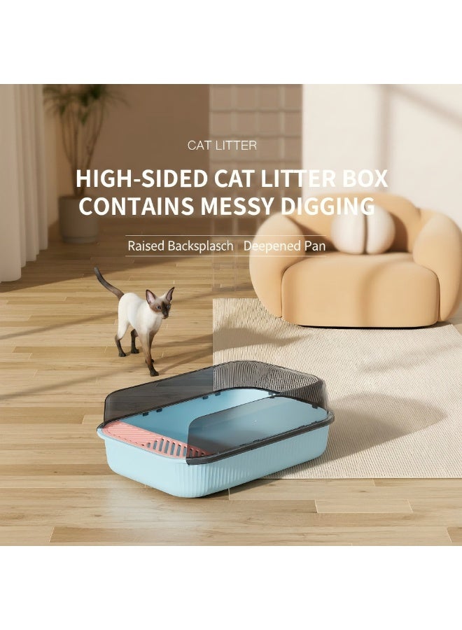 EPET Cat Litter Box with Anti-Scatter Fence Design - Easy Clean Plastic Kitty Toilet (Ragdoll Blue) - Image 3